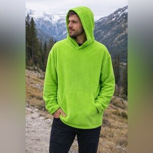 Fu Da Sport Lime Green Fleece Hoodie Sweatshirt Oversized Size Large